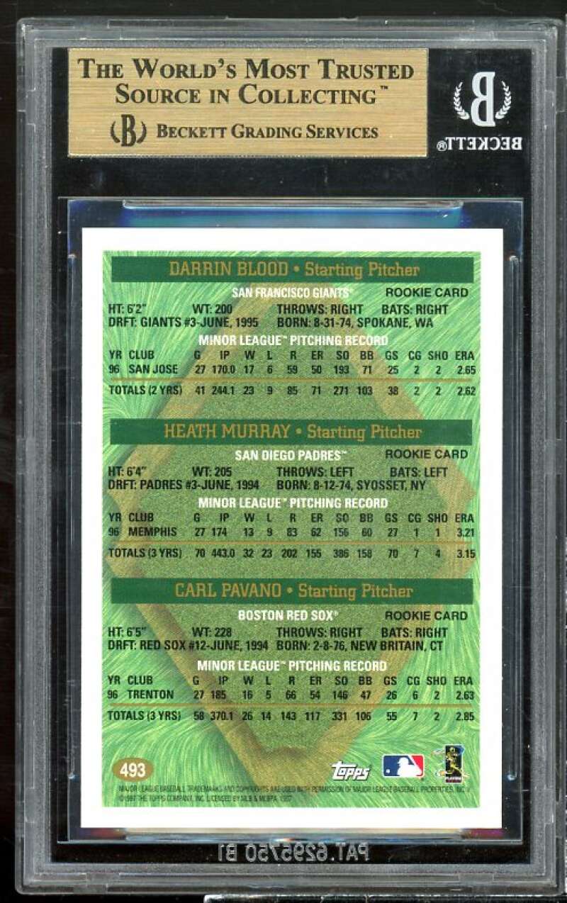 Carl Pavano Rookie Card 1997 Topps #493 BGS 9.5 (9 9.5 9.5 9.5) Image 2