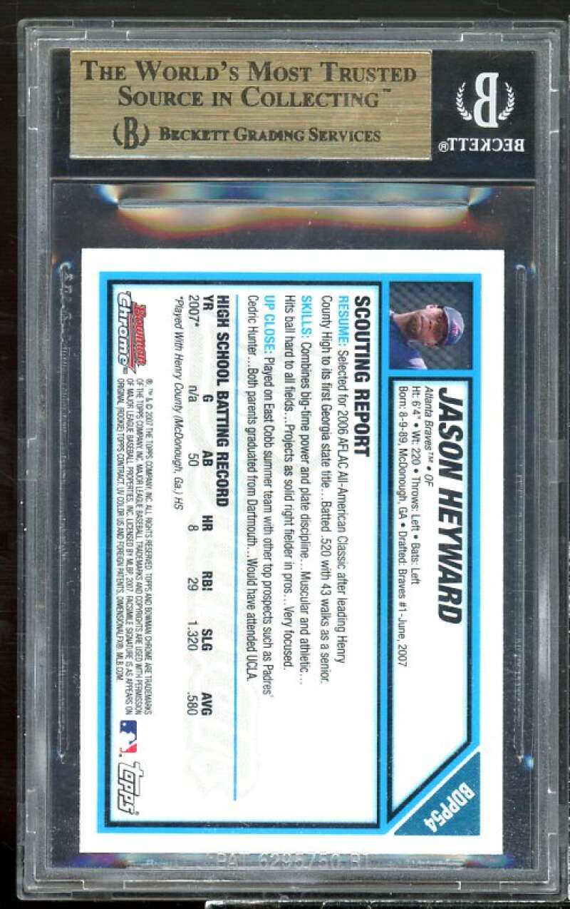 Jason Heyward Rookie Card 2007 Bowman Draft Picks Chrome #BDPP54 BGS 9.5 Image 2