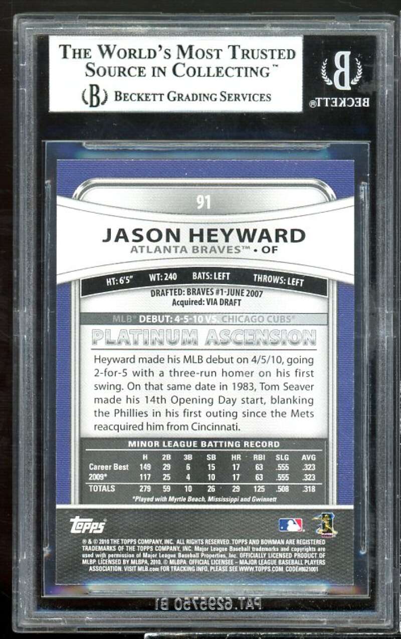 Jason Heyward Rookie Card 2010 Bowman Platinum #91 BGS 9 (9.5 9 9 9.5) Image 2