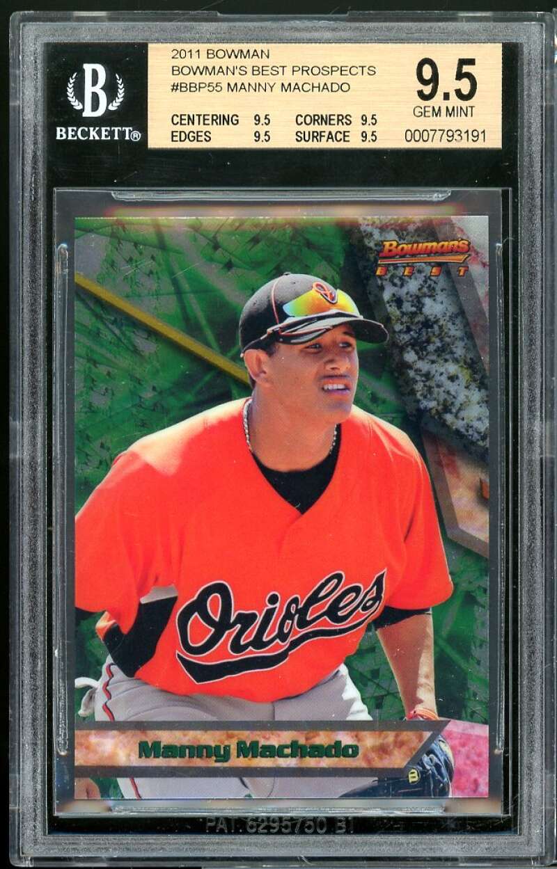 Manny Machado Rookie 2011 Bowman Best Prospects #bbp55 BGS 9.5 (9.5 9.5 9.5 9.5) Image 1