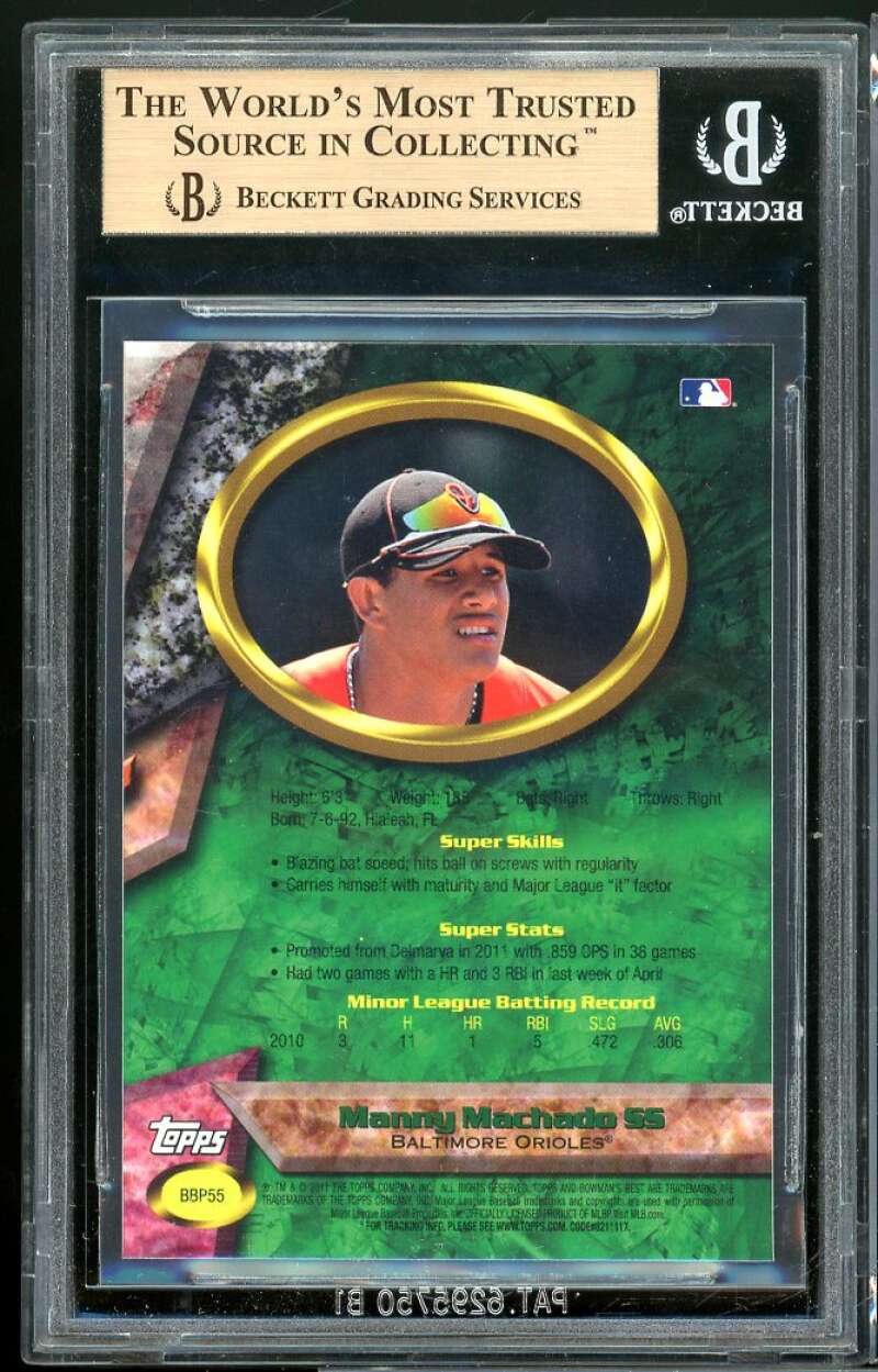 Manny Machado Rookie 2011 Bowman Best Prospects #bbp55 BGS 9.5 (9.5 9.5 9.5 9.5) Image 2