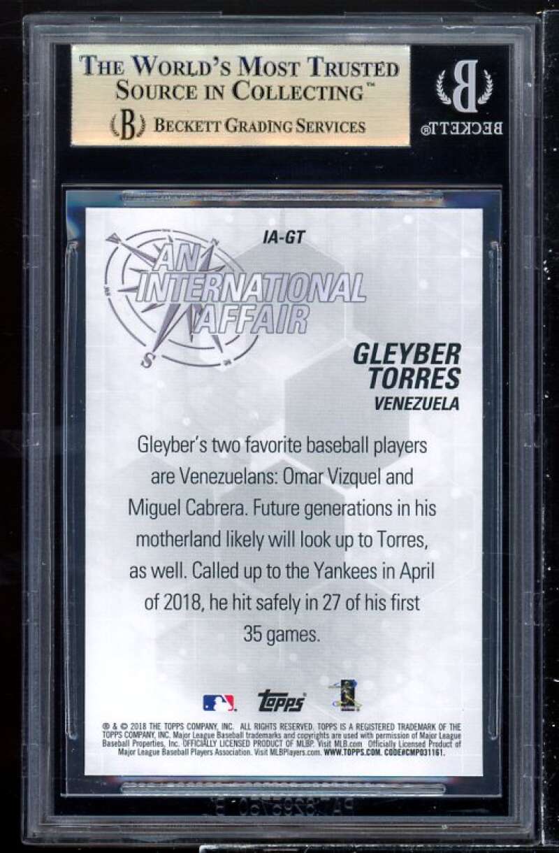 Gleyber Torres Rookie 2018 Topps Chrome Update International Affair #agt BGS 9.5 Image 2