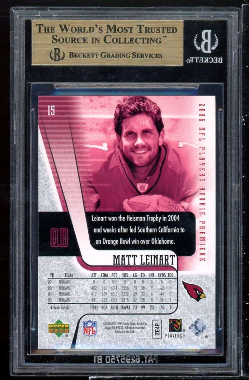 Matt Leinart Rookie Card 2006 UD Rookie Premiere #15 BGS 9.5 (10 9.5 9.5 9.5) Image 2