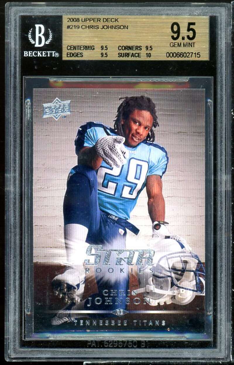 Chris Johnson Rookie Card 2008 Upper Deck #219 BGS 9.5 (9.5 9.5 9.5 10) Image 1