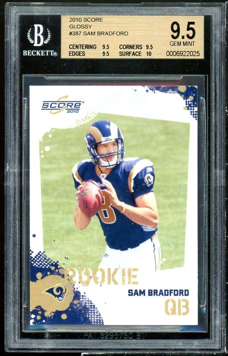 Sam Bradford Rookie Card 2010 Score Glossy #387 BGS 9.5 (9.5 9.5 9.5 10) Image 1