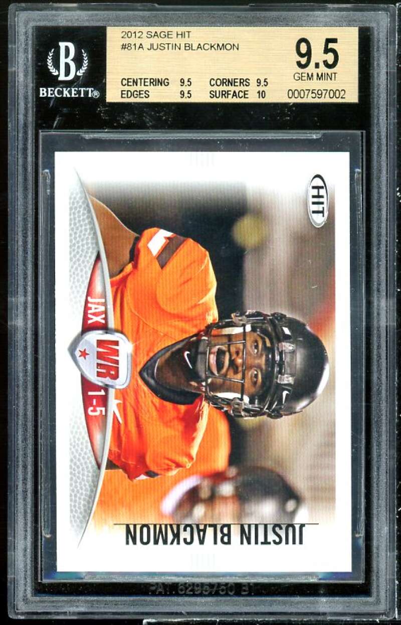 Justin Blackmon Rookie Card 2012 Sage Hit #81a BGS 9.5 (9.5 9.5 9.5 10) Image 1