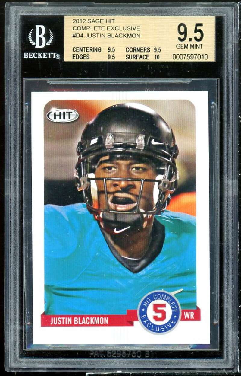 Justin Blackmon Rookie Card 2012 Sage Hit Complete Exclusives #D4 BGS 9.5 Image 1