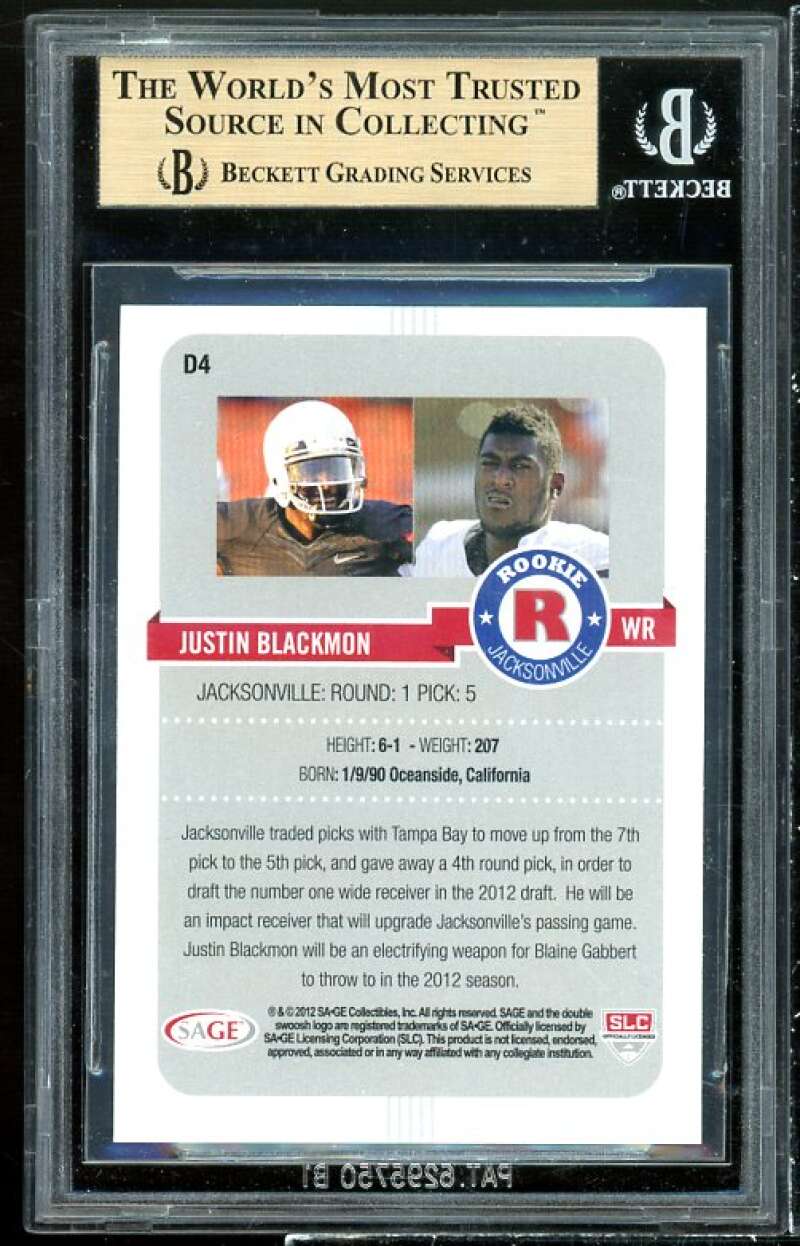 Justin Blackmon Rookie Card 2012 Sage Hit Complete Exclusives #D4 BGS 9.5 Image 2