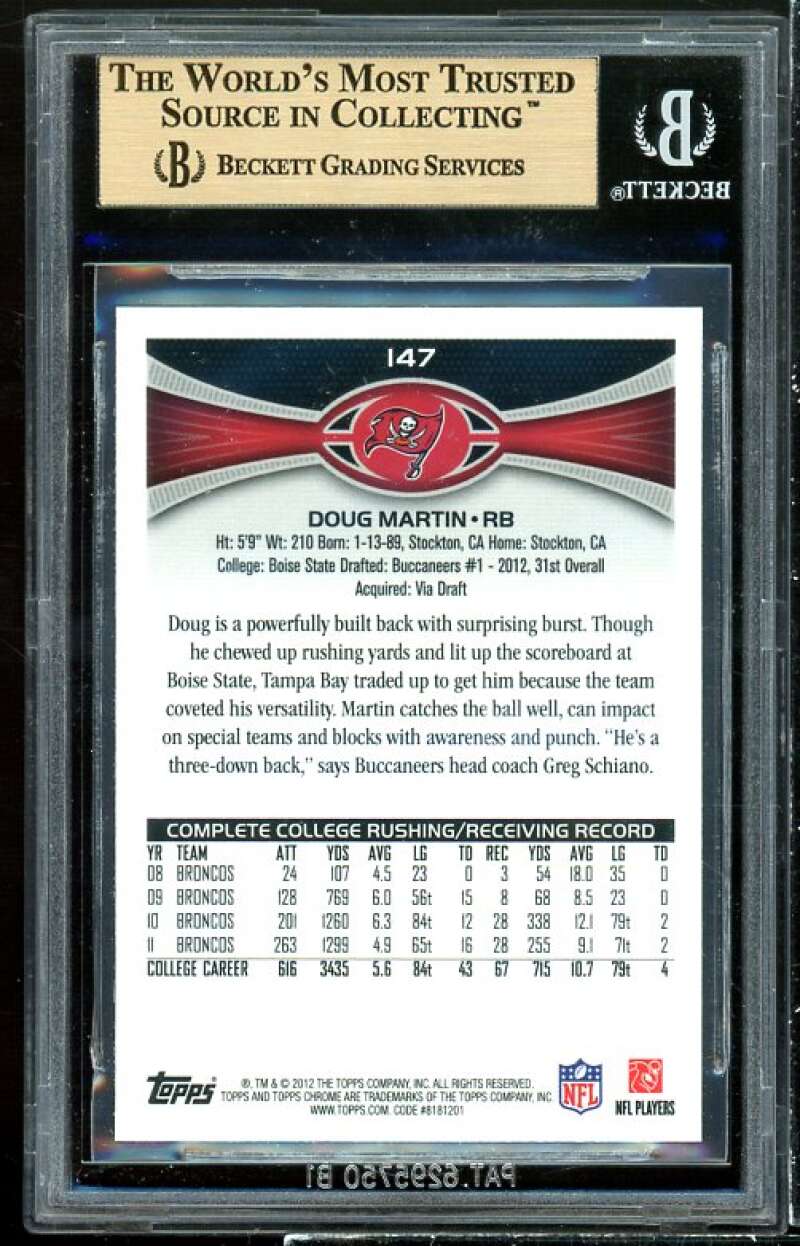 Doug Martin Rookie Card 2012 Topps Chrome #147a BGS 9.5 (10 9.5 9.5 9) Image 2