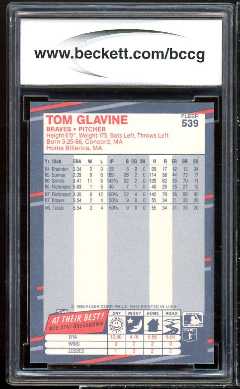 Tom Glavine Rookie Card 1988 Fleer #539 BGS BCCG 10