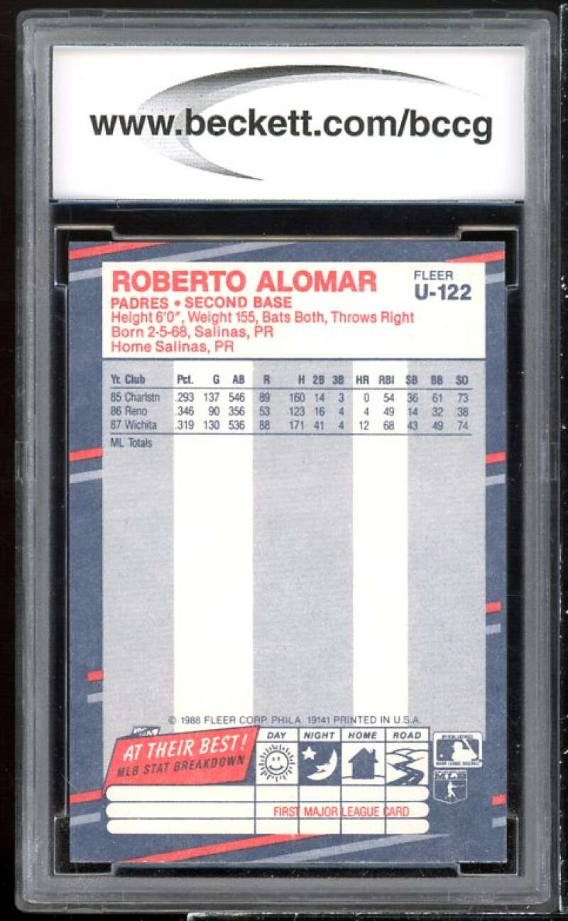 Roberto Alomar Rookie Card 1988 Fleer Update #U-122 BCCG 9 Image 2