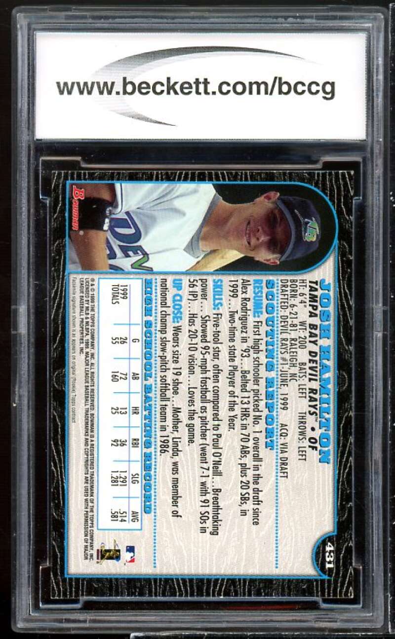 Josh Hamilton Rookie Card 1999 Bowman #431 BGS BCCG 9 Image 2