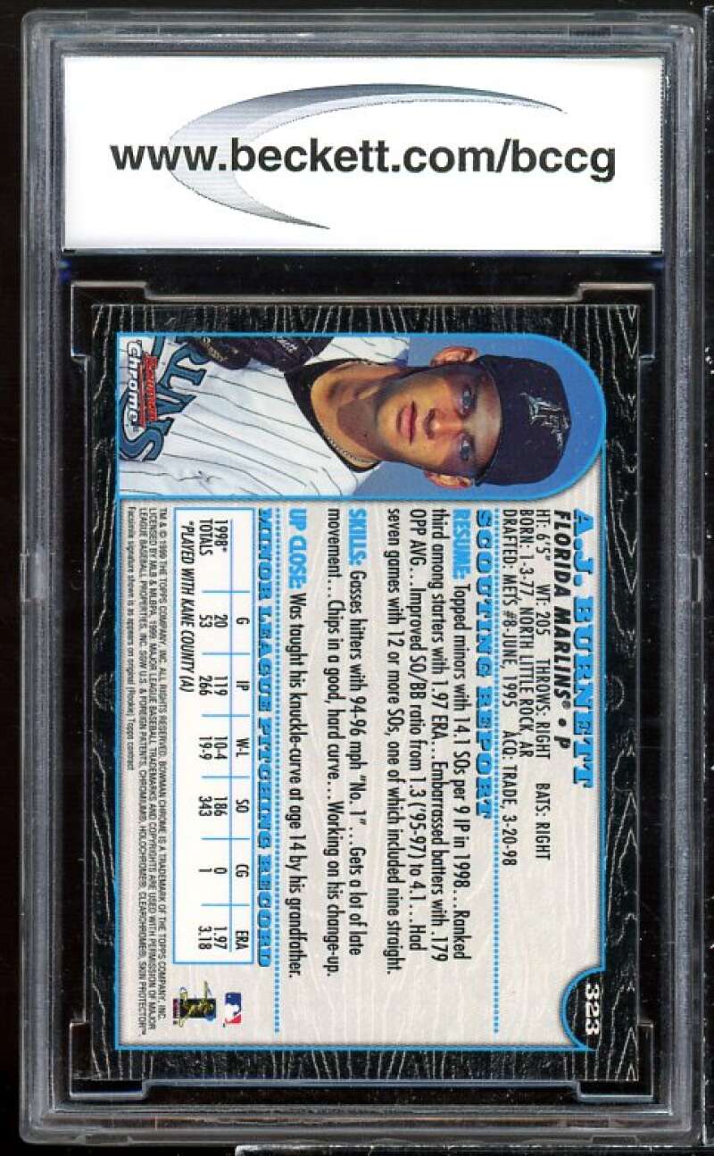 A.J. Burnett Rookie Card 1999 Bowman Chrome #323 BGS BCCG 10 Image 2