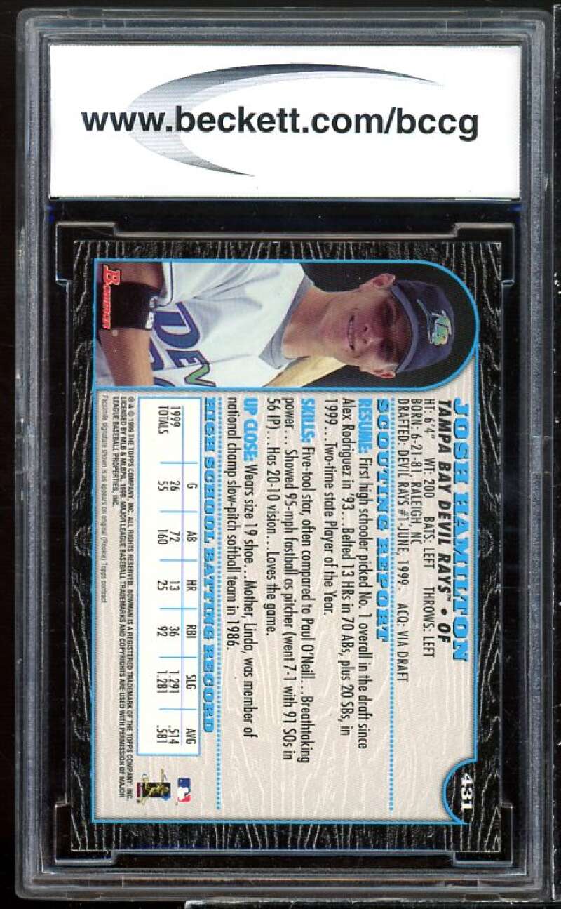 Josh Hamilton Rookie Card 1999 Bowman International #431 BGS BCCG 9 Image 2