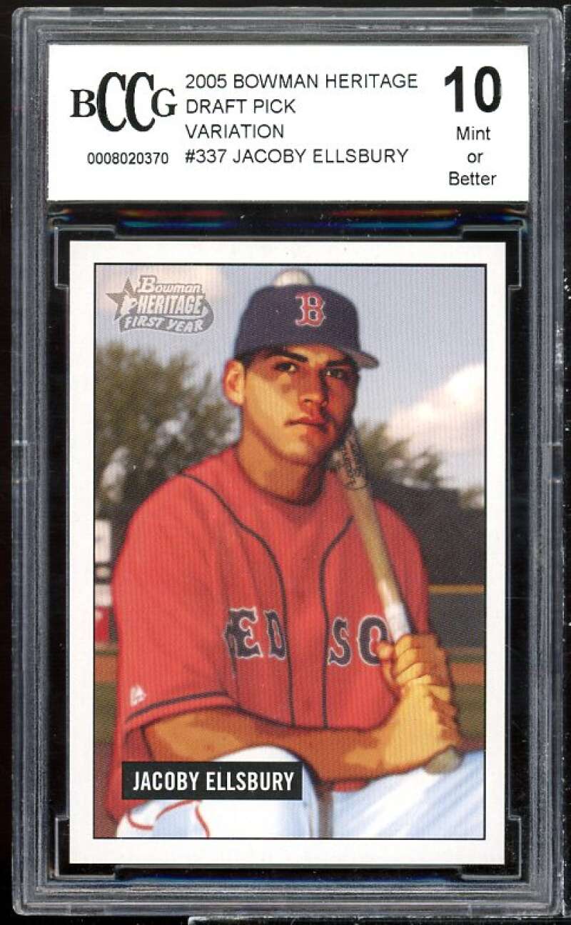 Jacoby Ellsbury Rookie Card 2005 Bowman Heritage DP Variation #337 BGS BCCG 10 Image 1