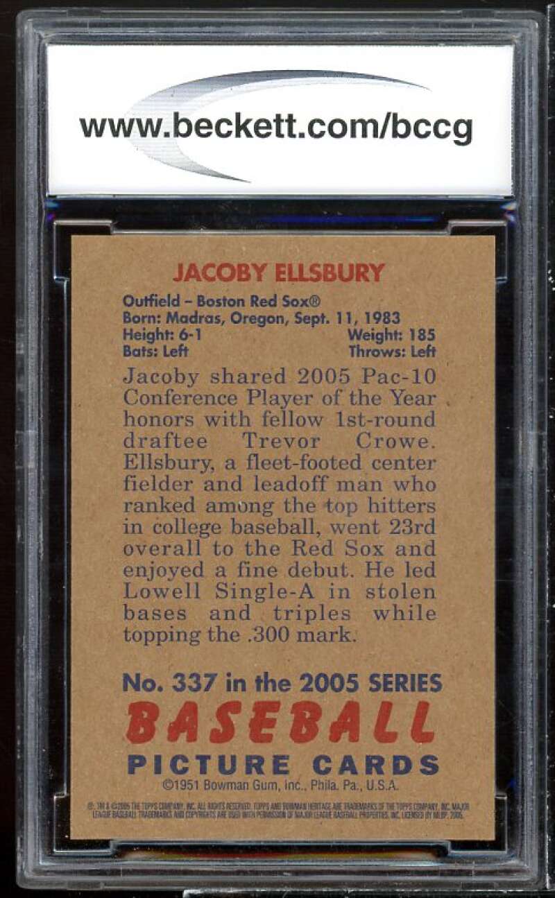 Jacoby Ellsbury Rookie Card 2005 Bowman Heritage DP Variation #337 BGS BCCG 10 Image 2