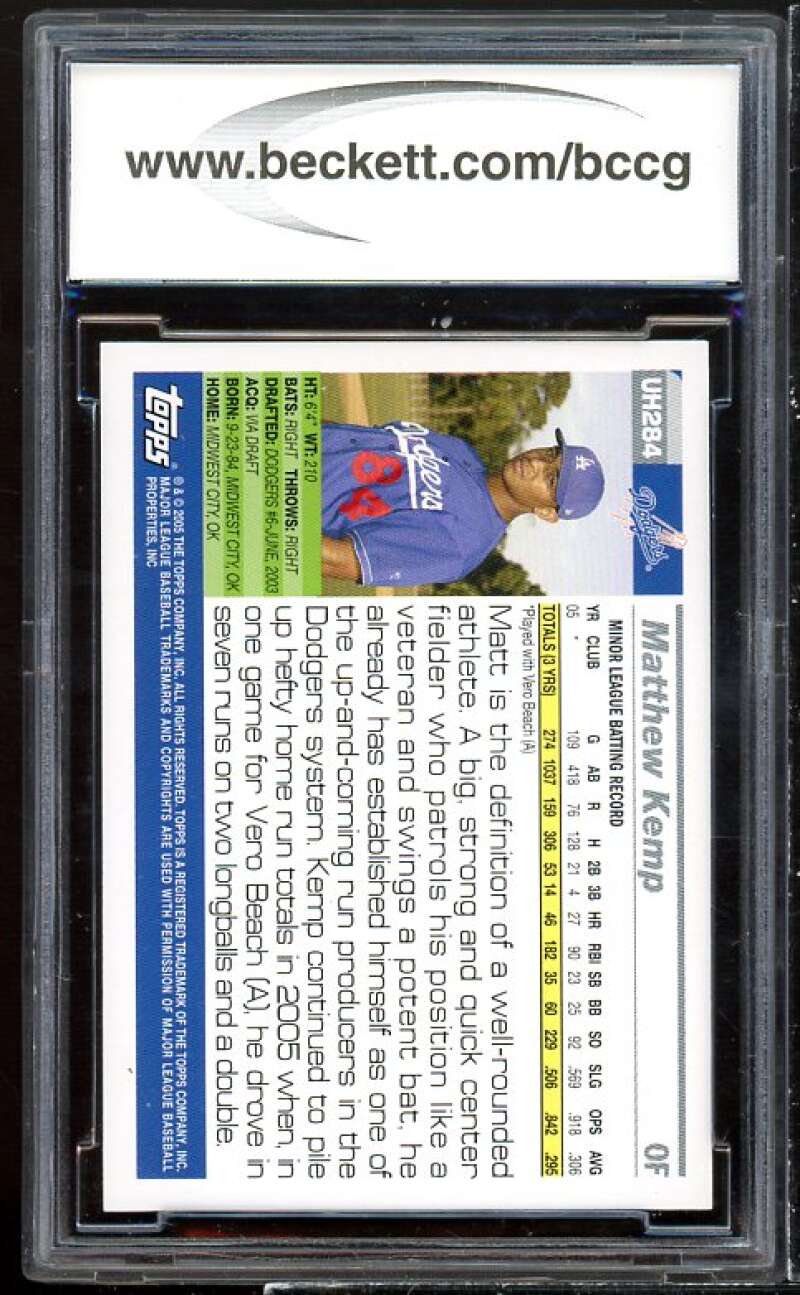 Matt Kemp Rookie Card 2005 Topps Update #284 BGS BCCG 10 Image 2