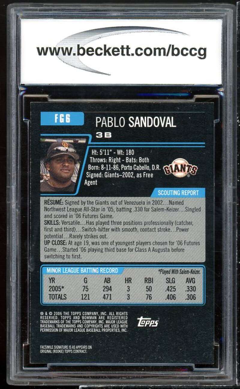 Pablo Sandoval Rookie Card 2006 Bowman Bowman Draft Futures Game #6 BGS BCCG 9 Image 2