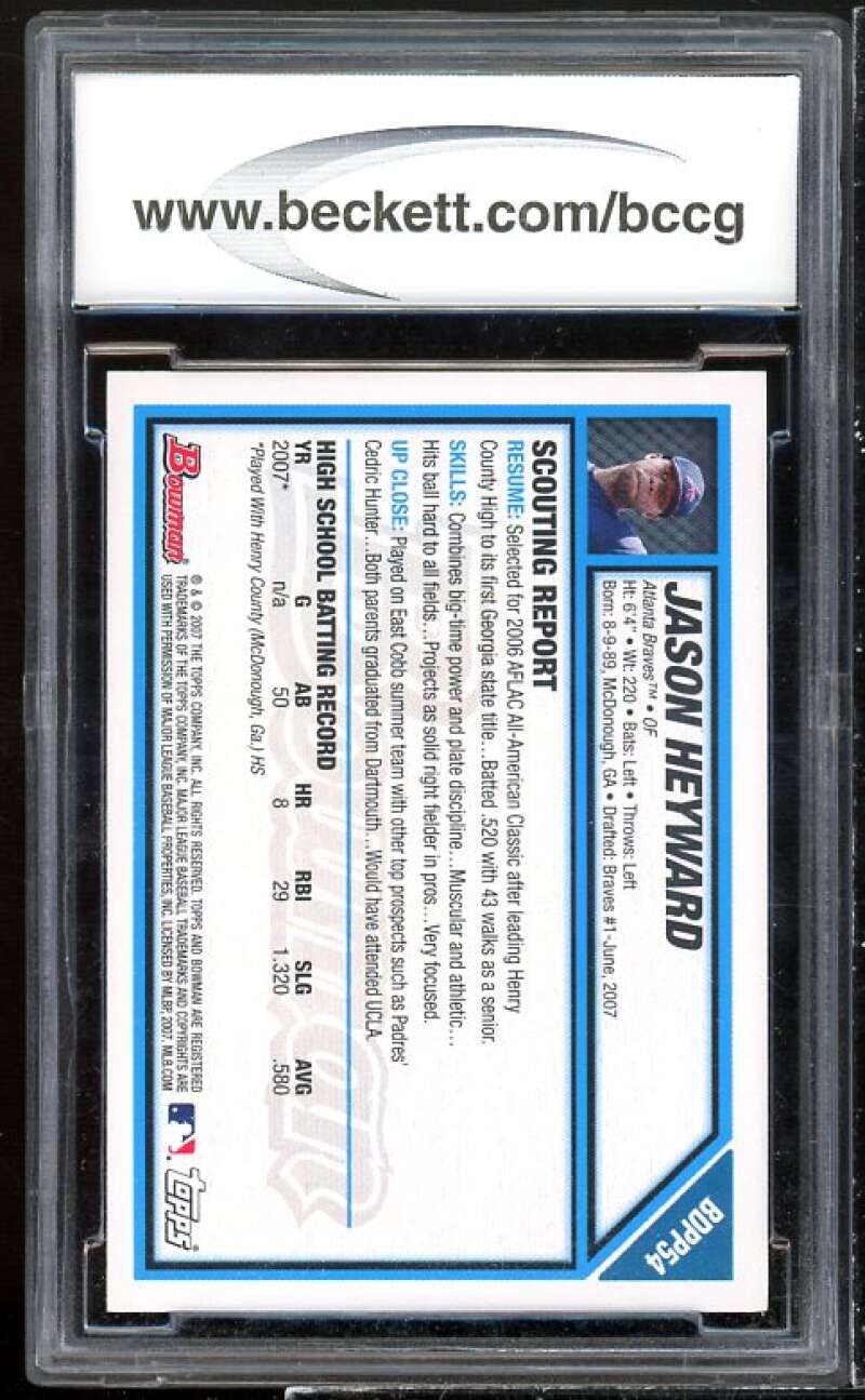 Jason Heyward Rookie Card 2007 Bowman Draft Draft Picks #BDPP54 BGS BCCG 10 Image 2