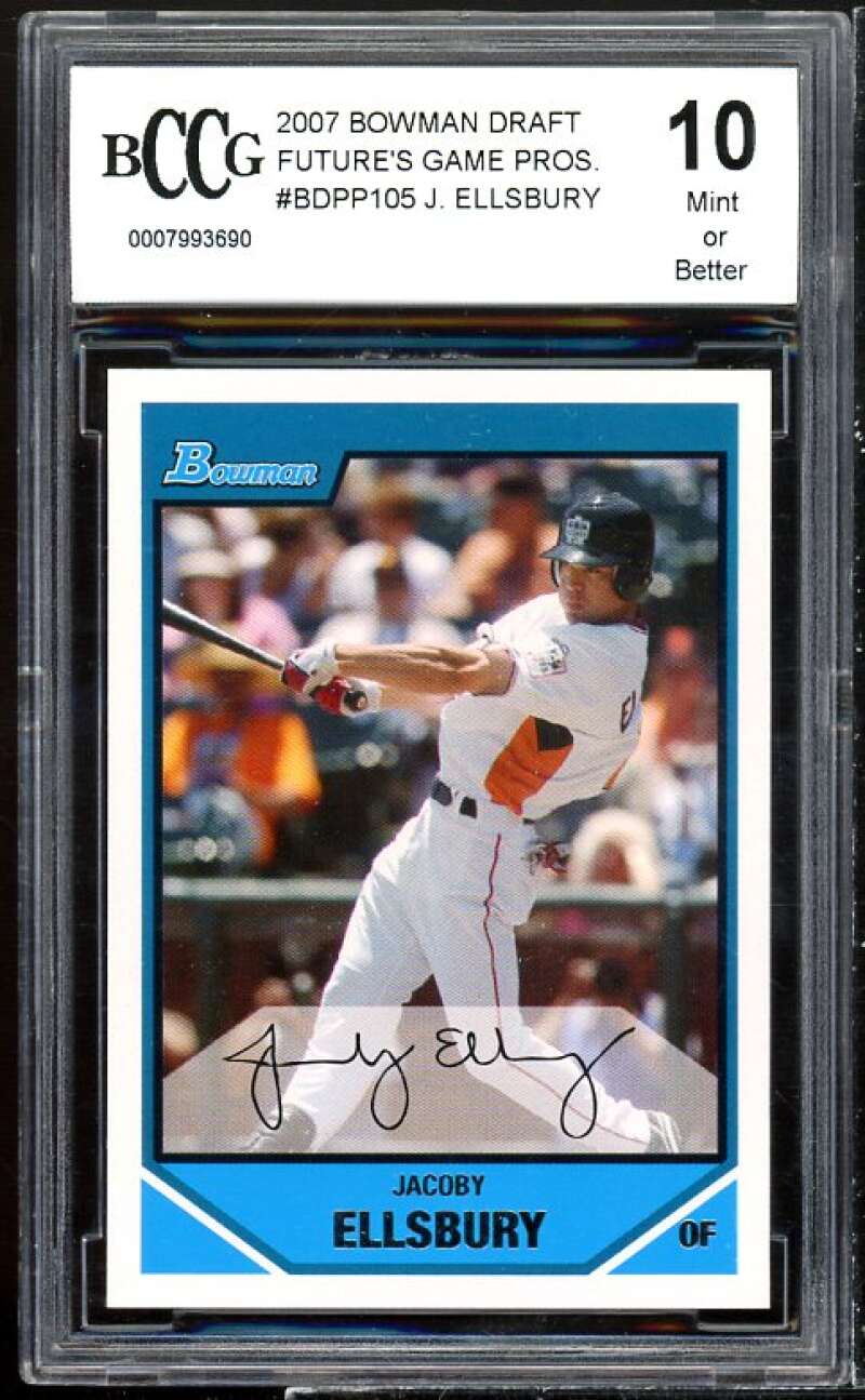 Jacoby Ellsbury Rookie 2007 Bowman Draft Future's Prospects #BDPP105 BGS BCCG 10 Image 1