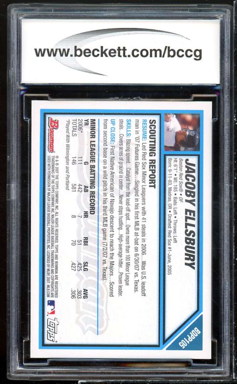 Jacoby Ellsbury Rookie 2007 Bowman Draft Future's Prospects #BDPP105 BGS BCCG 10 Image 2