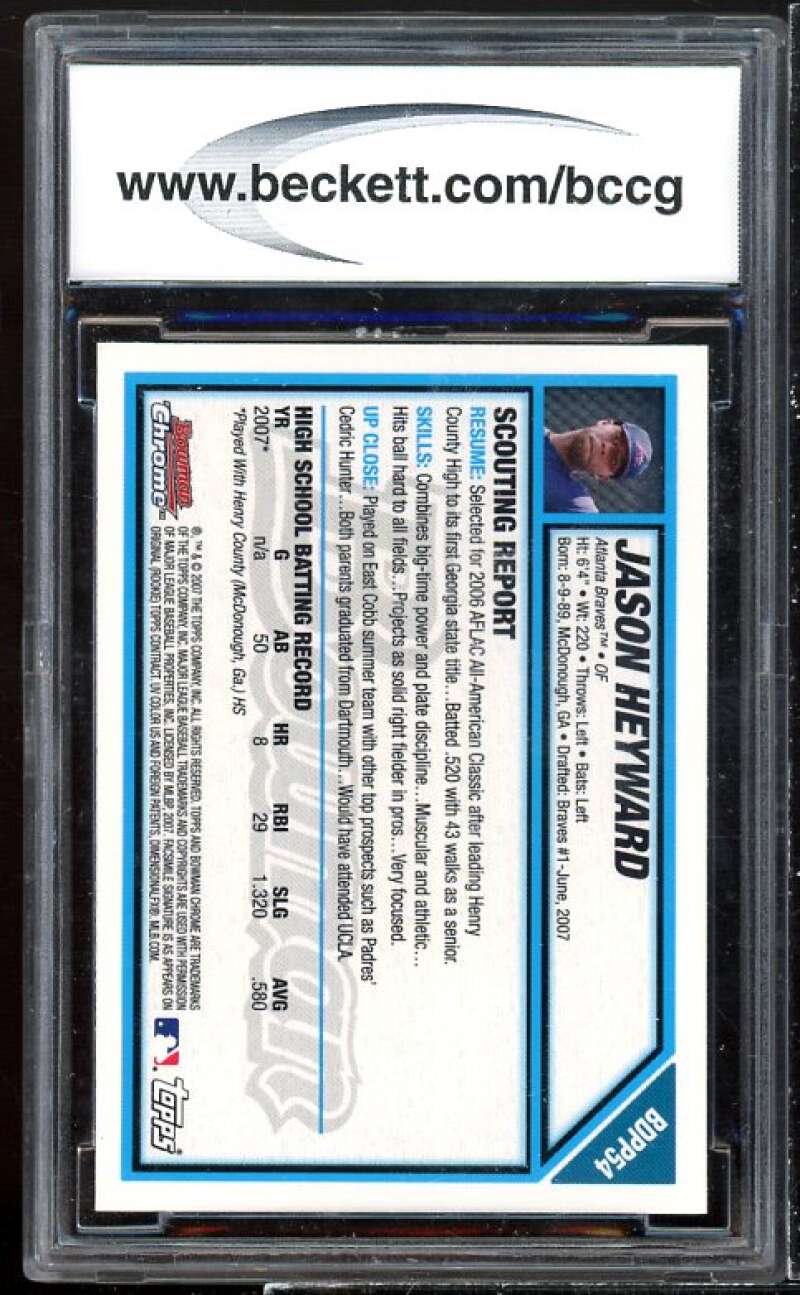 Jason Heyward Rookie Card 2007 Bowman Draft Picks Chrome #BDPP54 BGS BCCG 10 Image 2