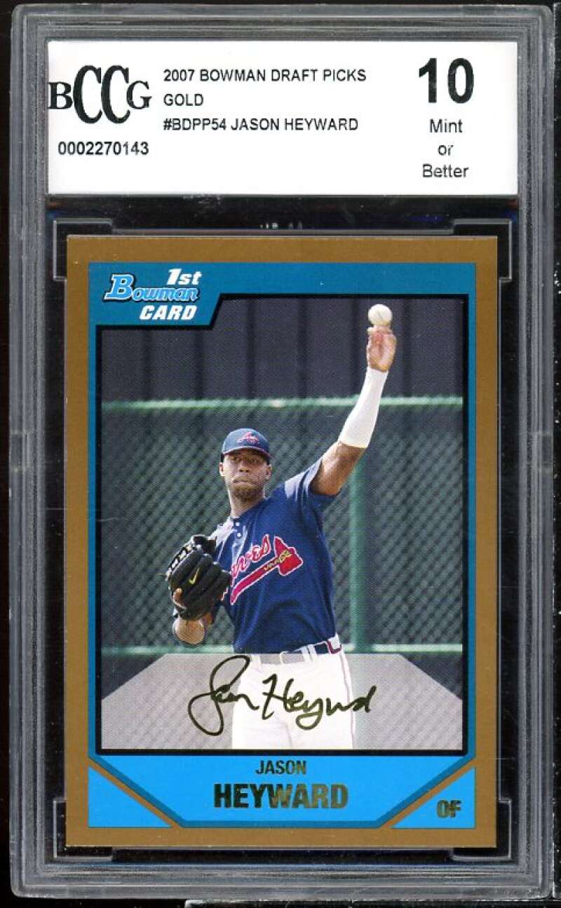 Jason Heyward Rookie Card 2007 Bowman Draft Picks Gold #BDPP54 BGS BCCG 10 Image 1