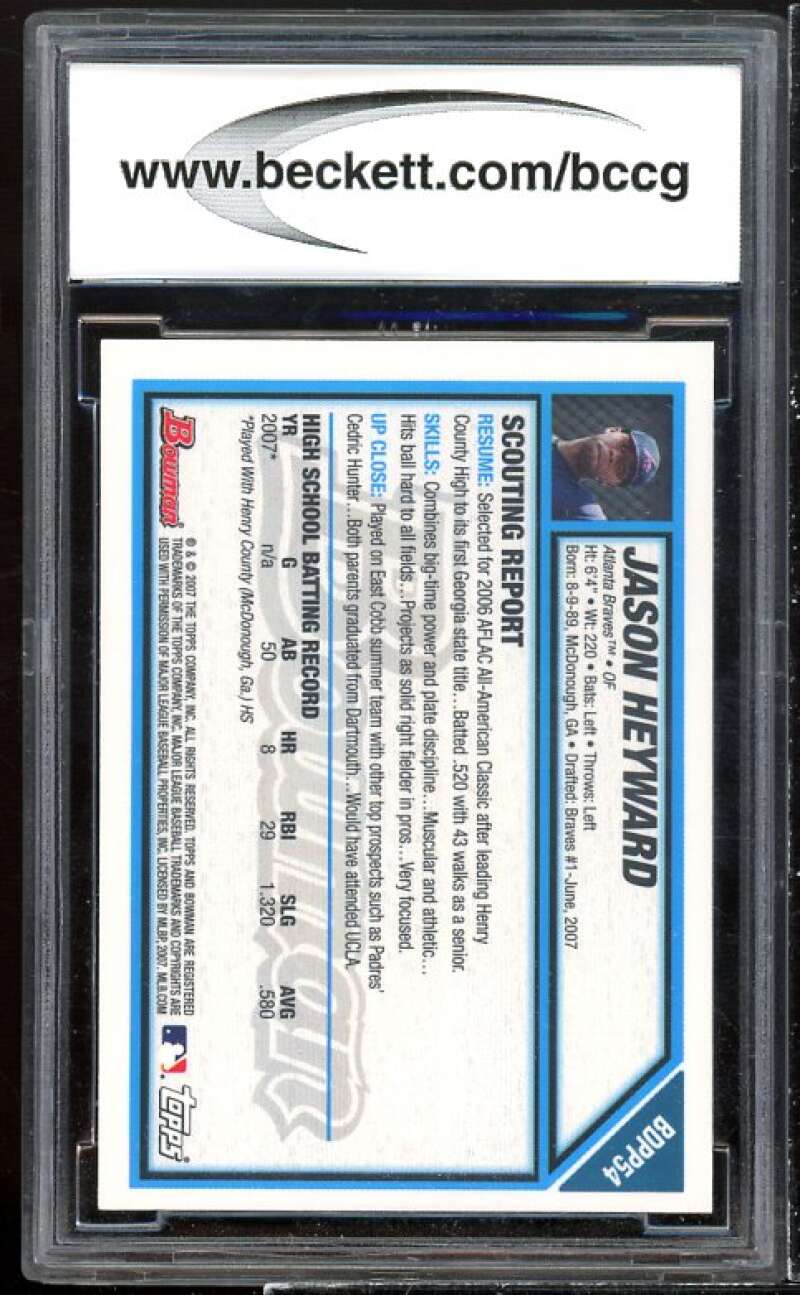 Jason Heyward Rookie Card 2007 Bowman Draft Picks Gold #BDPP54 BGS BCCG 10 Image 2