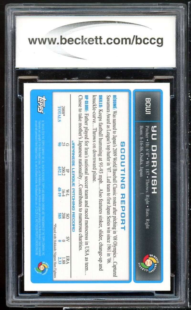 Yu Darvish Rookie Card 2009 Bowman Chrome WBC Prospects #BCW1 BGS BCCG 9 Image 2