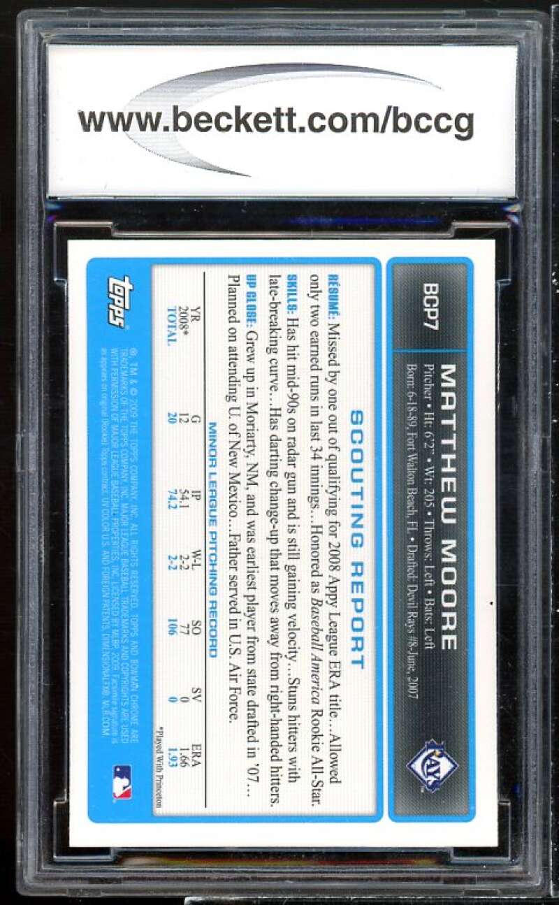 Matthew Moore Rookie Card 2009 Bowman Chrome Prospects #BCP7 BGS BCCG 10 Image 2