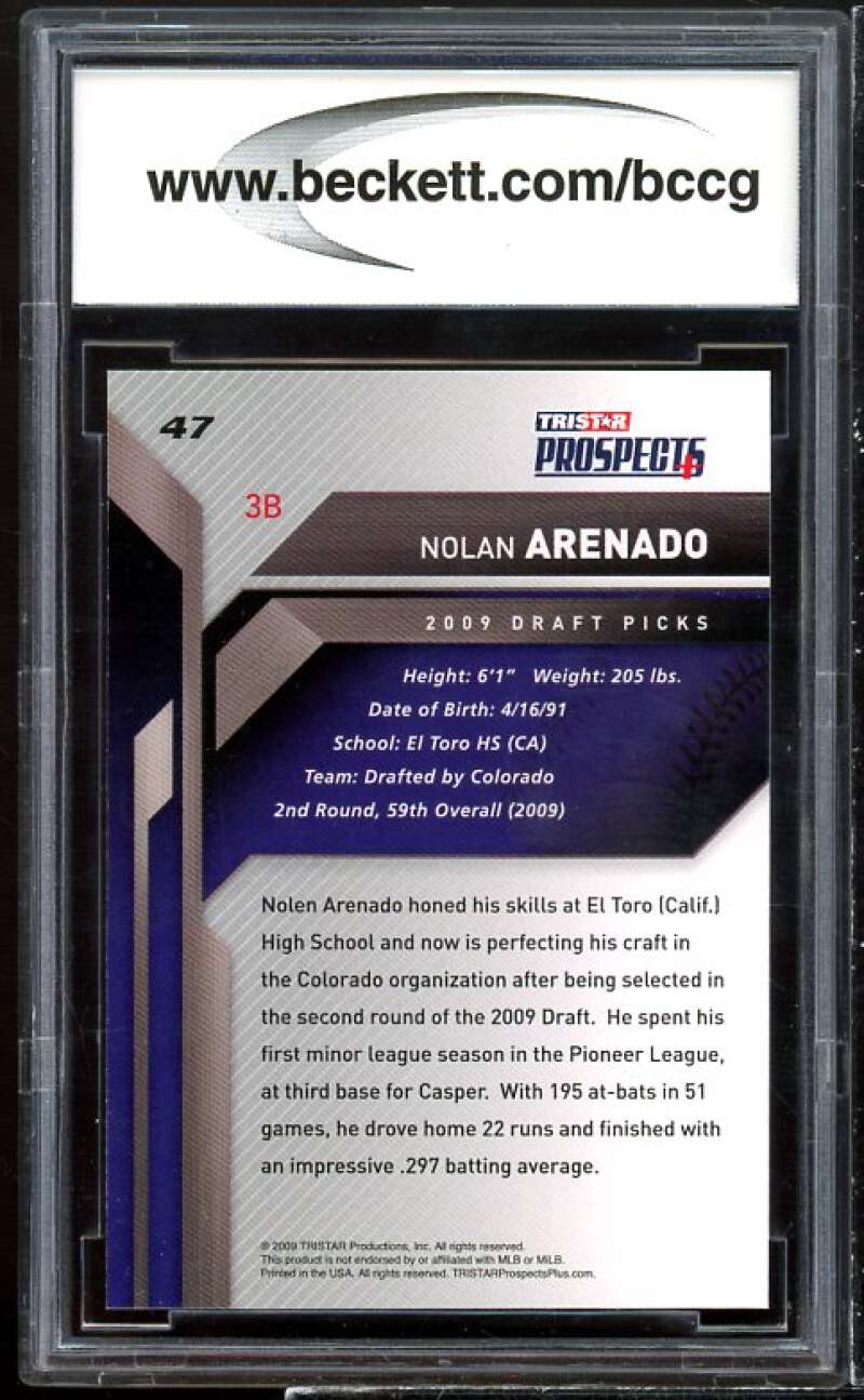 Nolan Arenado Rookie Card 2009 TriStar Prospects Plus #47 BGS BCCG 10 Image 2