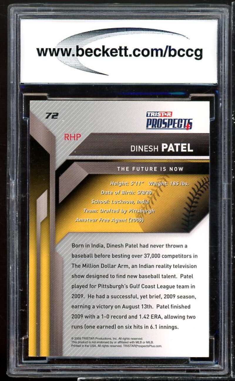 Dinesh Patel Rookie Card 2009 TriStar Prospects Plus #72 BGS BCCG 10 Image 2