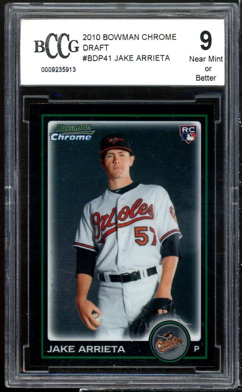 Jake Arrieta Rookie Card 2010 Bowman Chrome Draft #BDP41 BGS BCCG 9 Image 1