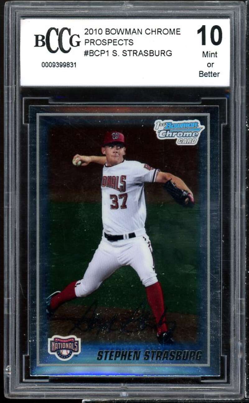 Stephen Strasburg Rookie Card 2010 Bowman Chrome Prospects #BCP1 BGS BCCG 10 Image 1