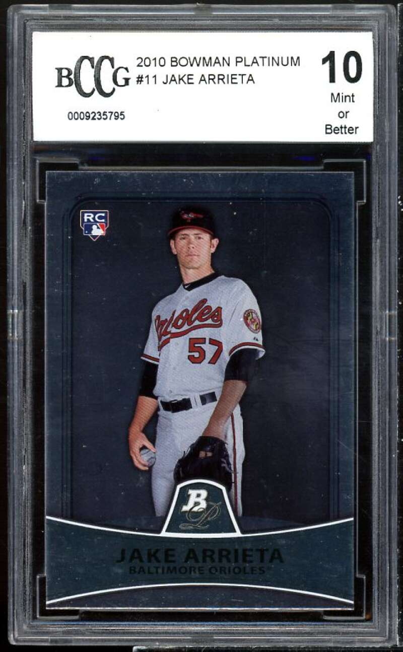 Jake Arrieta Rookie Card 2010 Bowman Platinum #11 BGS BCCG 10 Image 1