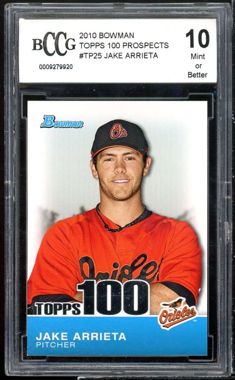 Jake Arrieta Rookie Card 2010 Bowman Topps 100 Prospects #TP25 BGS BCCG 10 Image 1