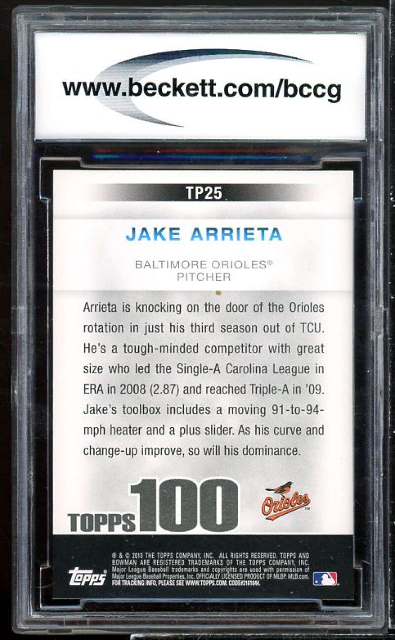 Jake Arrieta Rookie Card 2010 Bowman Topps 100 Prospects #TP25 BGS BCCG 10 Image 2