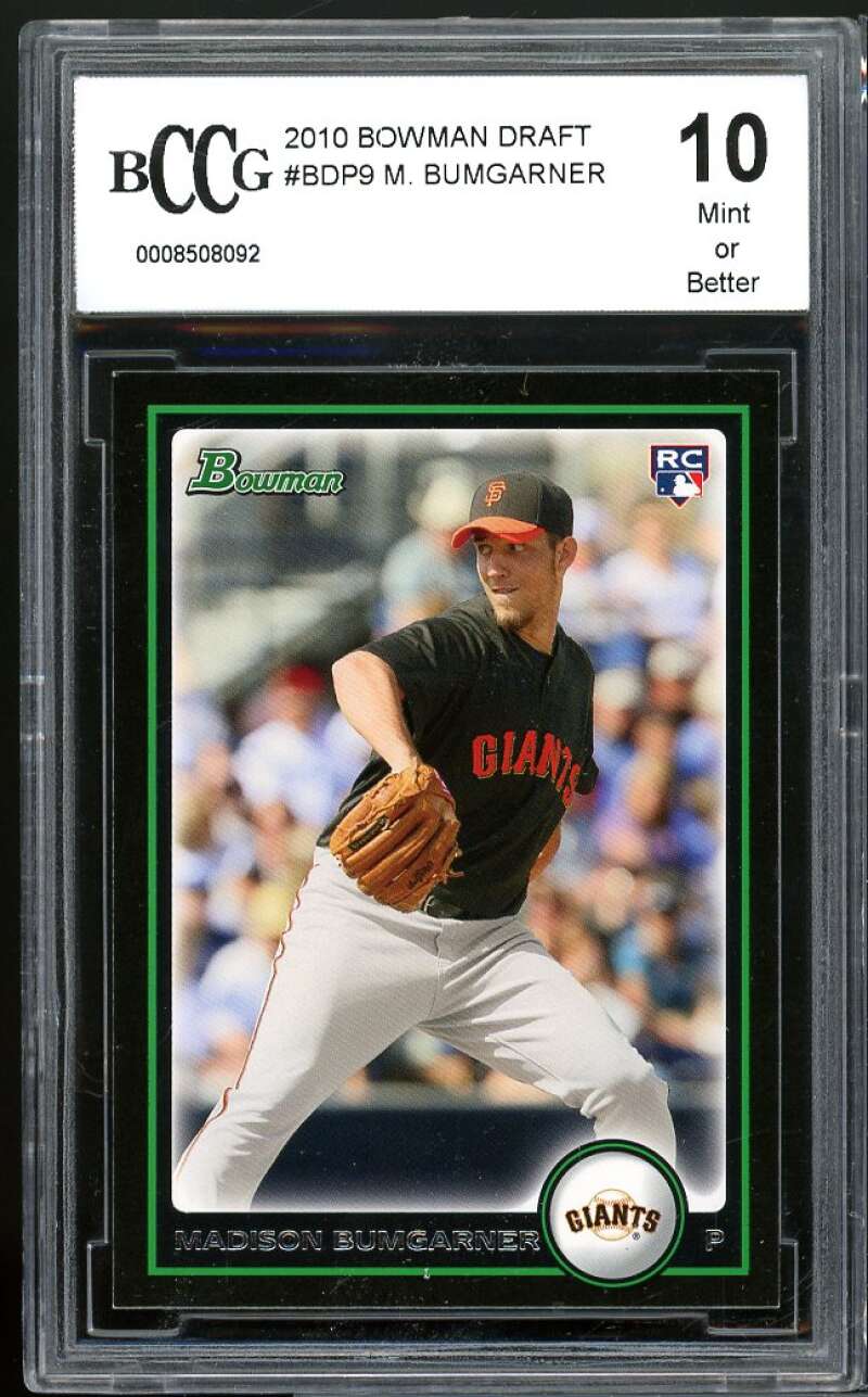 Madison Bumgarner Rookie Card 2010 Bowman Draft #bdp9 BGS BCCG 10 Image 1