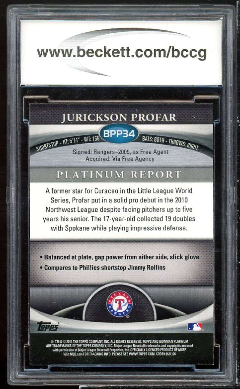 Jurickson Profar Rookie 2011 Bowman Platinum Prospects Refractor #34 BGS BCCG 10 Image 2