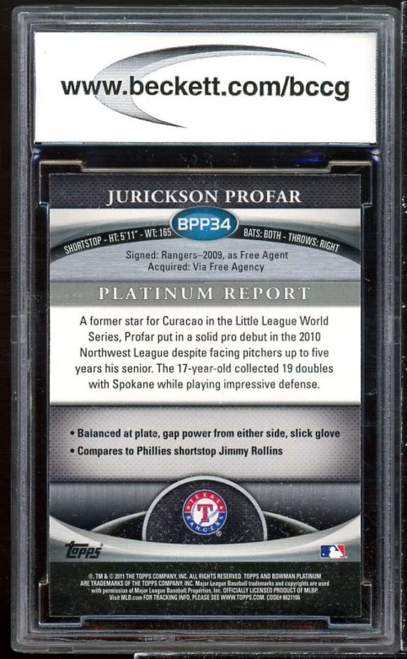 Jurickson Profar Rookie 2011 Bowman Platinum Prospects Xfractor #34 BGS BCCG 10 Image 2