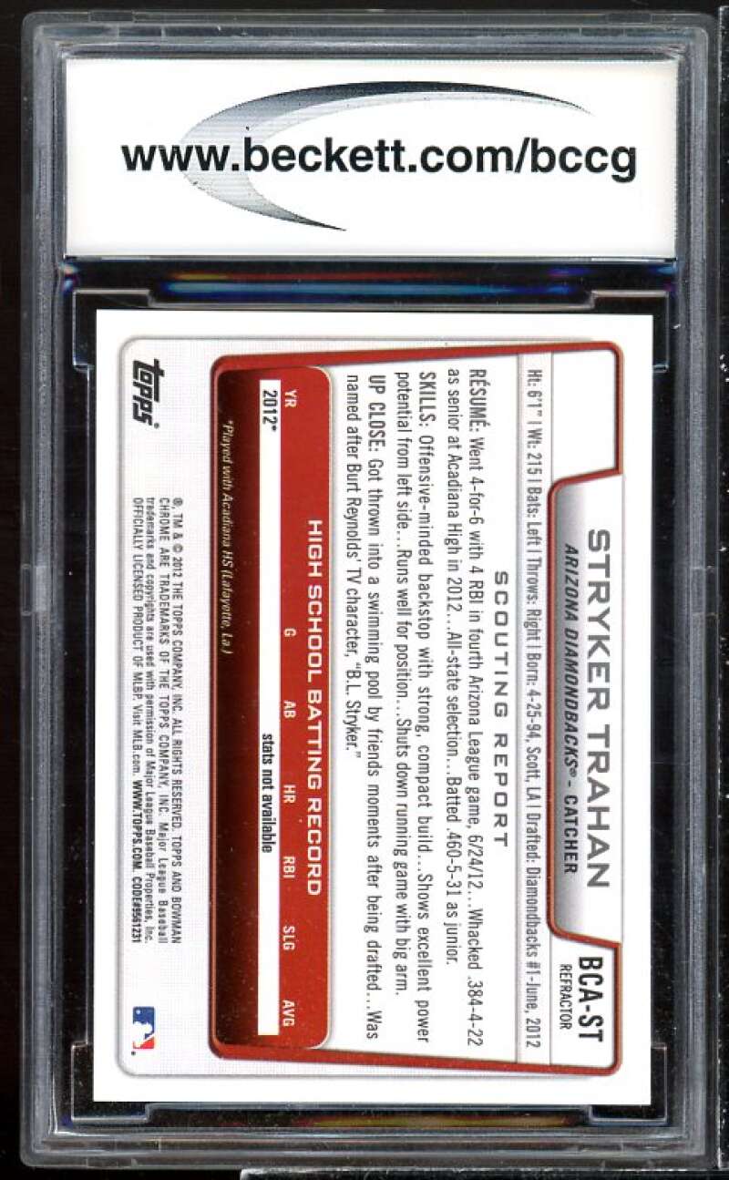 Stryker Trahan Rookie Card 2012 Bowman Chrome Draft Auto Ref #ST BGS BCCG 10 Image 2