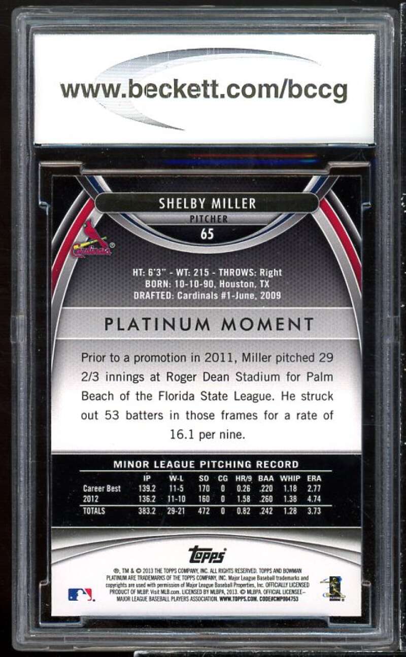 Shelby Miller Rookie Card 2013 Bowman Platinum #65 BGS BCCG 10 Image 2