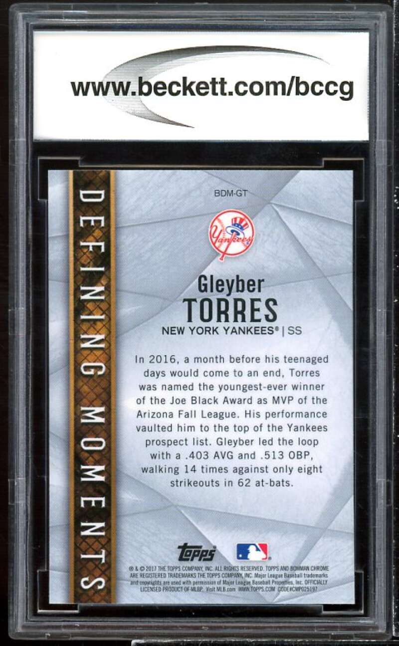 Gleyber Torres Rookie Card 2017 Bowman Draft Defining Moments #BDMGT BGS BCCG 10 Image 2