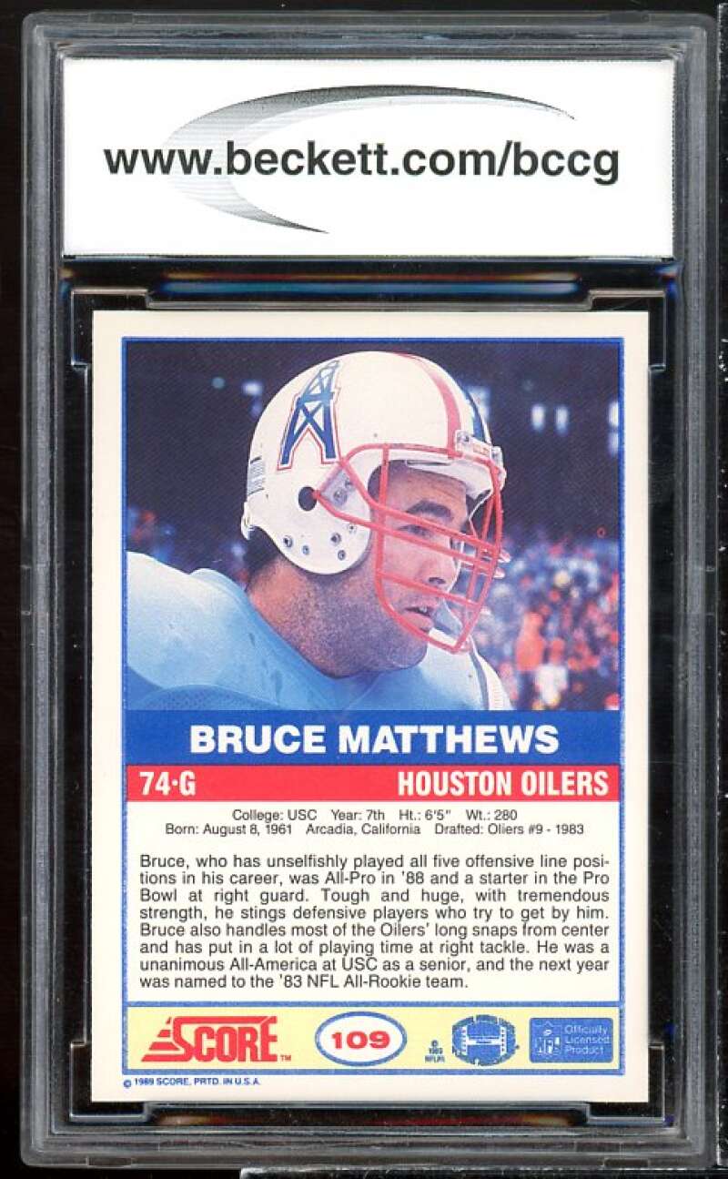 Bruce Matthews Rookie Card 1989 Score #109 BGS BCCG 10 Image 2