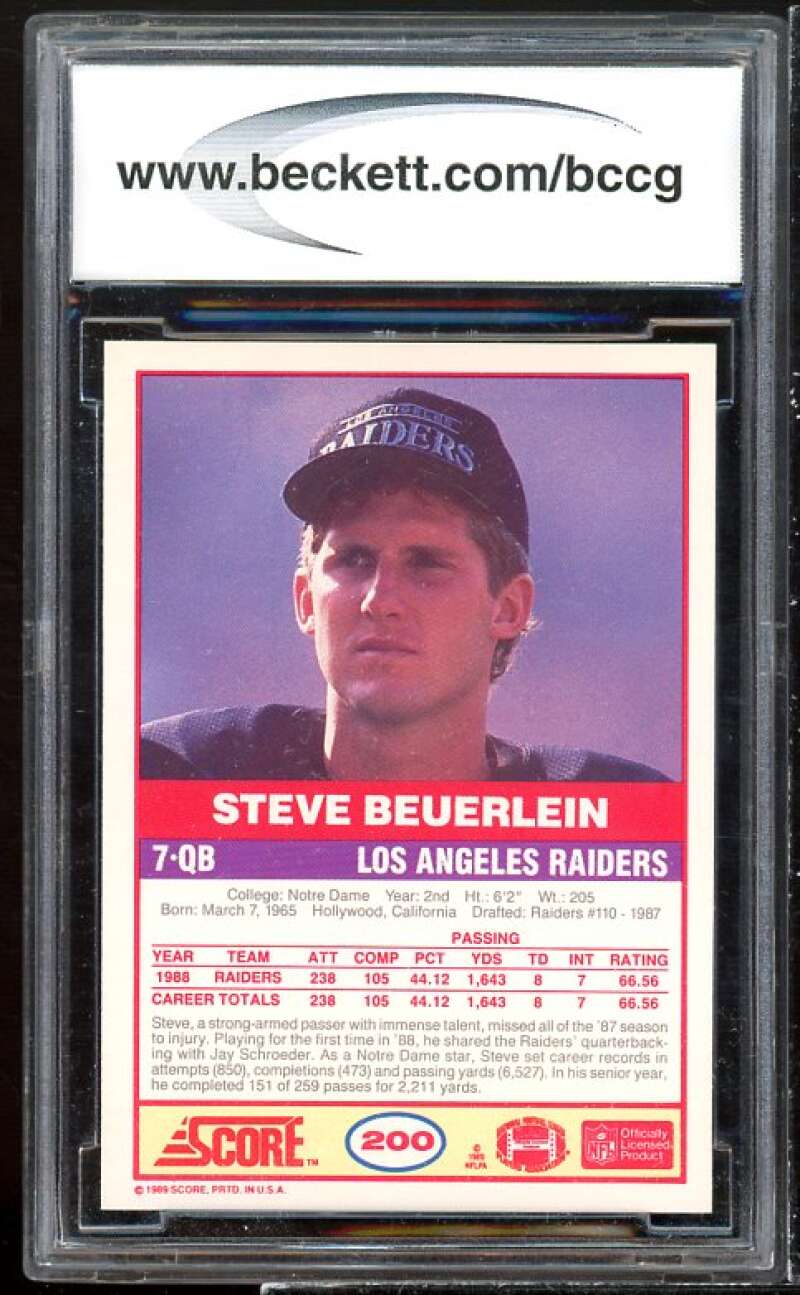 Steve Beuerlein Rookie Card 1989 Score #200 BGS BCCG 10 Image 2