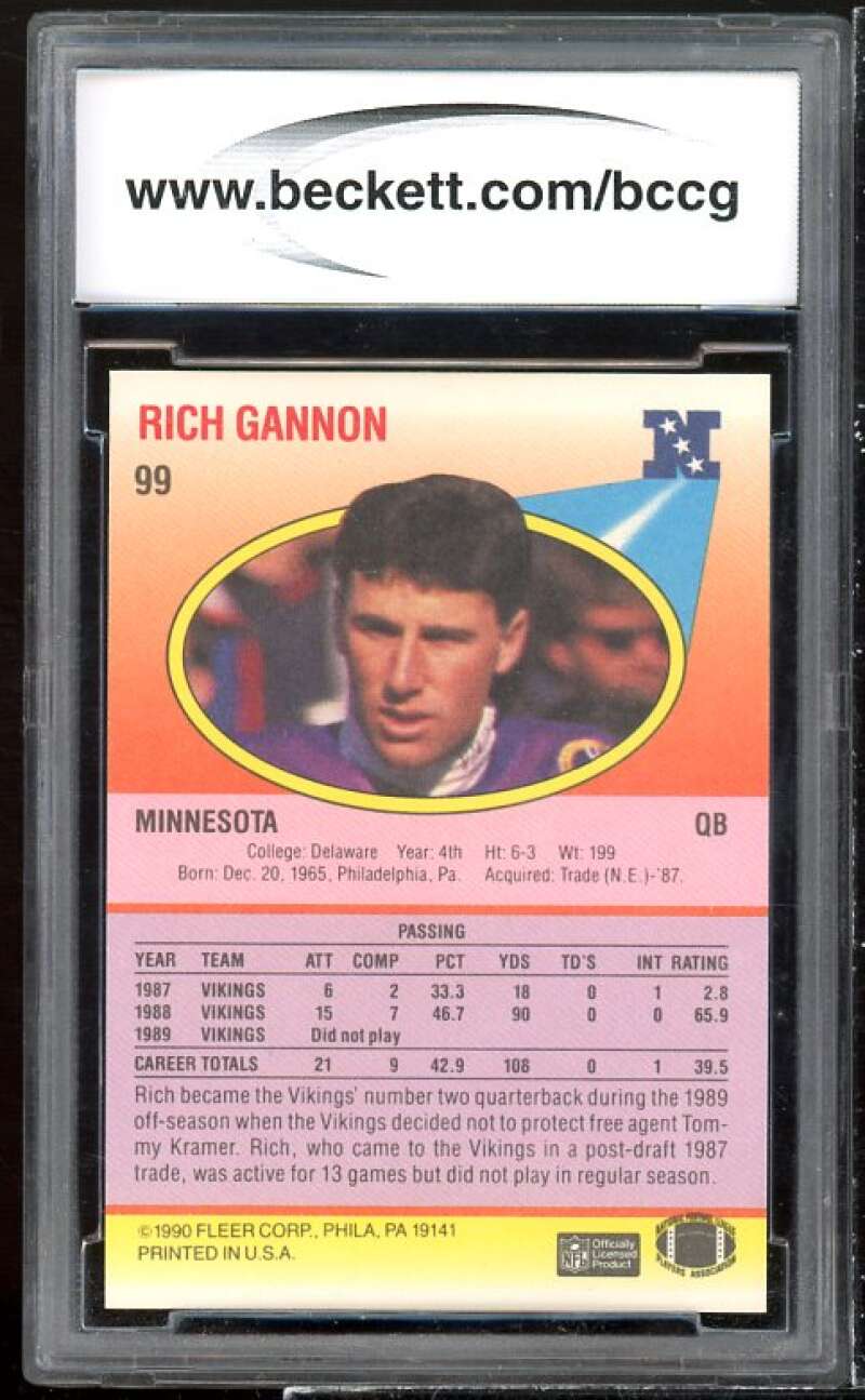 Rich Gannon Rookie Card 1999 Fleer #99 BGS BCCG 10 Image 2