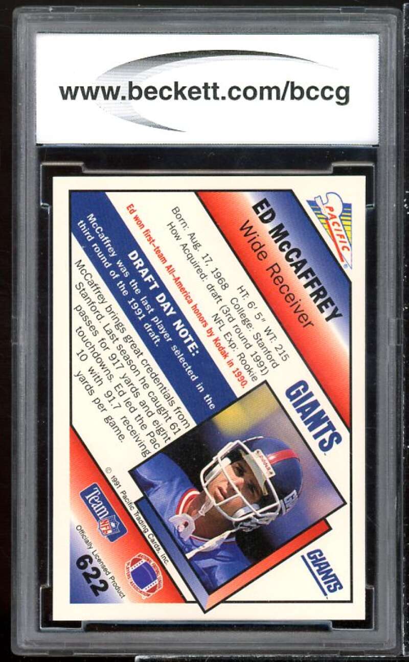 Ed McCaffrey Rookie Card 1991 Pacific #622 BGS BCCG 10 Image 2