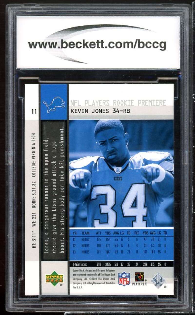 Kevin Jones Rookie Card 2004 Upper Deck Rookie Premiere #11 BGS BCCG 10 Image 2