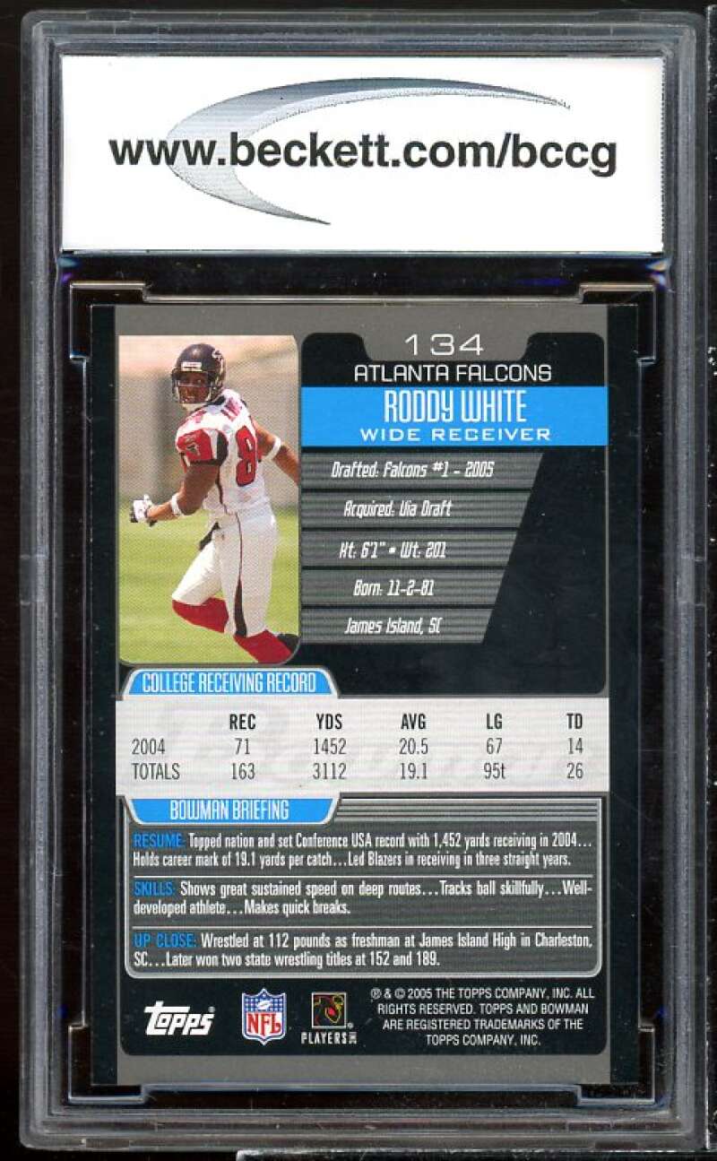 Roddy White Rookie Card 2005 Bowman #134 BGS BCCG 9 Image 2