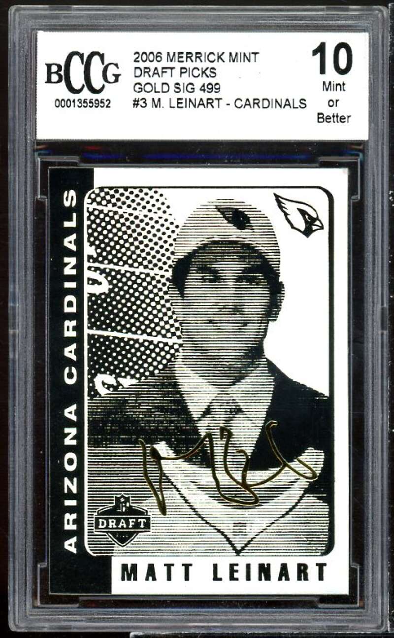 Matt Leinart Rookie Card 2006 Merrick Mint Draft Picks Gold Sig #3 BGS BCCG 10 Image 1